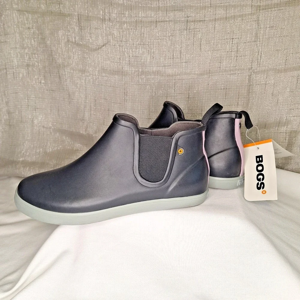 BOGS Kicker Rain Chelsea Boot Women's US 9 Black Gray Lavender Lilac Waterproof
